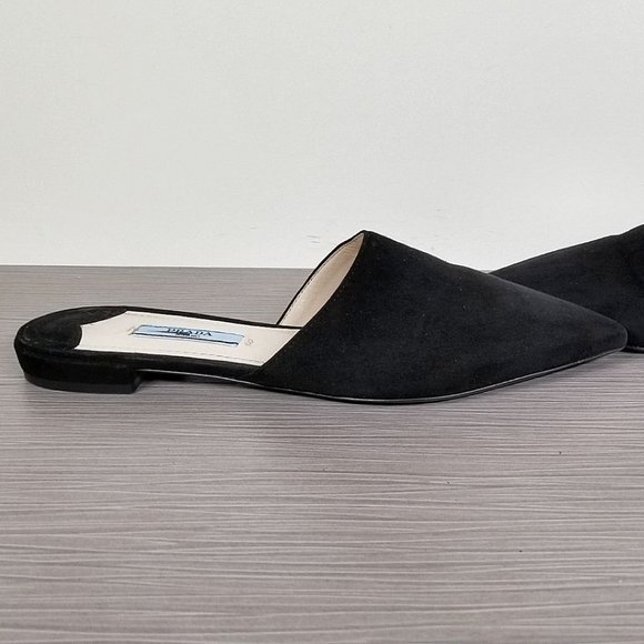 Prada Pointy Toe Mule, Black Suede, Womens Size 5 / 35 - Picture 7 of 10